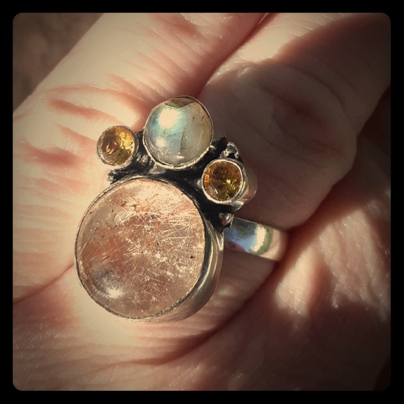 New Rutilated Quartz, Labradorite & Citrine 925 Silver Ring. - Picture 2 of 8